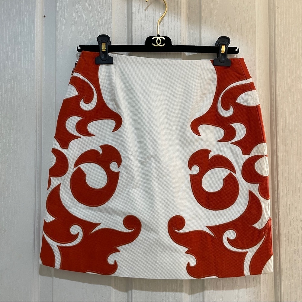 ANTHROPOLOGIE Mini Skirt Small Size 6 Off White rust red orange lined EUC ANTHRO - Picture 2 of 7